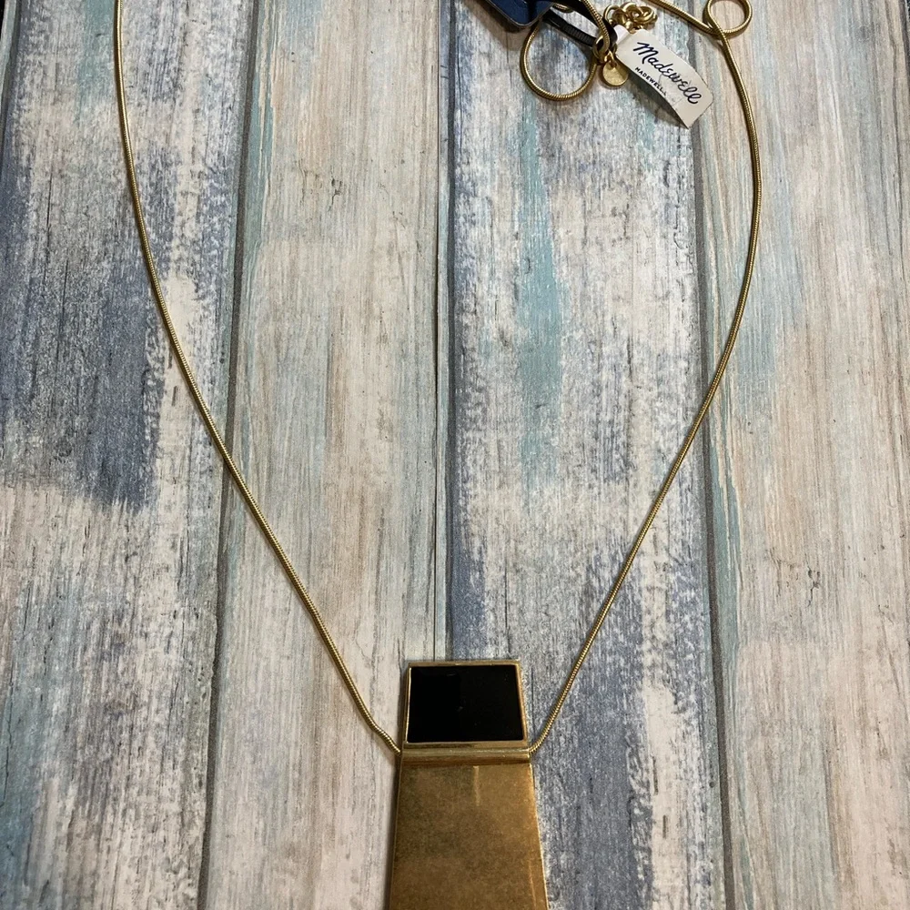 MadeWell Pendant Gold Tone Necklace Black Enamel Long 34" NWT - Picture 6 of 8